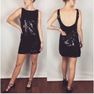 FREE PEOPLE SEQUIN BLACK DRESS SZ 8 COCKTAIL PARTY SLIP DRESS SLEEVELESS